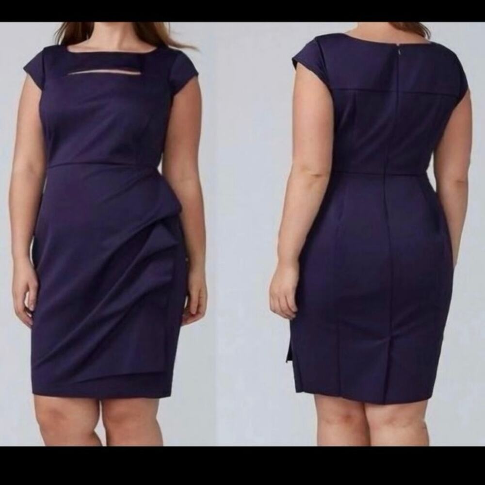 Lane Bryant Navy Blue Sheath Dress Knee Length Party Plus Size 18 Cap Sleeve - Picture 10 of 10